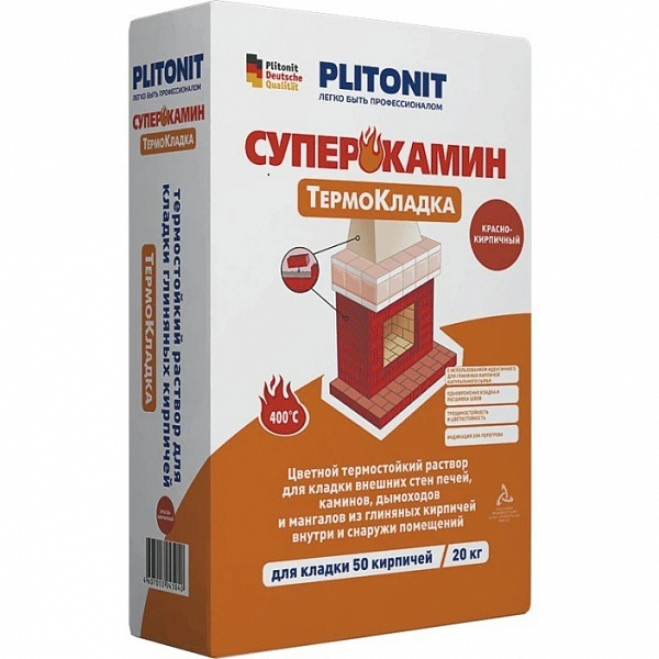 Смесь кладочная печная Plitonit Суперкамин Термокладка (красная), 20 кг