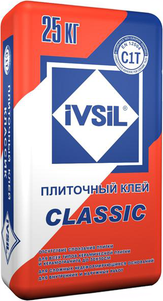 Клей для плитки Ivsil Classic усиленный, 25 кг