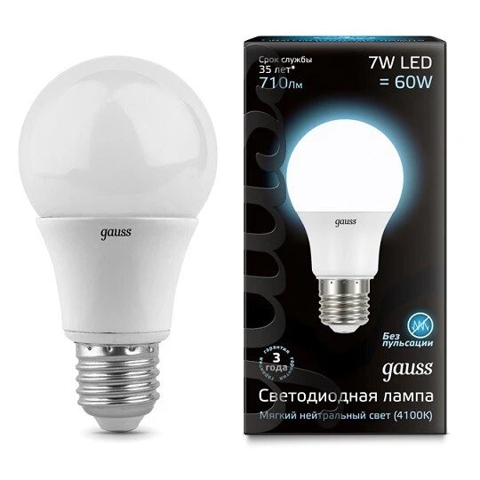 Лампа Gauss LED A60 E27 7W 4100K