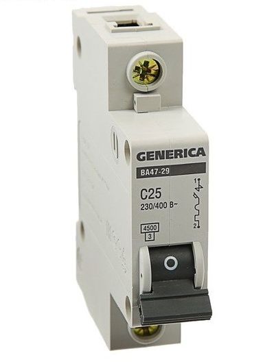 Выключатель автоматический 1P Generica ВА47-29, номинал 6А, тип С