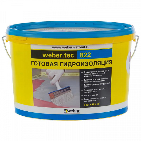 Гидроизоляционный состав Weber.Tec 822 (розовый), 8 кг
