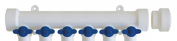 Коллектор полипропиленовый на 6 выходов с синими кранами