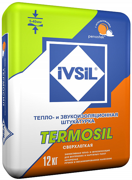 Штукатурка цементная теплоизоляционная Ivsil Termosil (серая), 12 кг