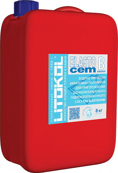 Гидроизоляционный состав двухкомпонентный Litokol Elastocem (жидкий компонент Б), 8 кг