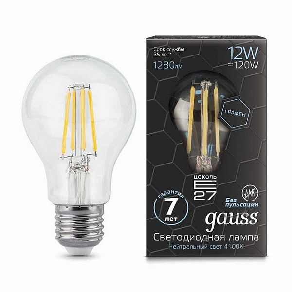 Лампа Gauss LED Filament Graphene A60 E27 12W 4100К