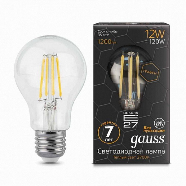Лампа Gauss LED Filament Graphene A60 E27 12W 2700К