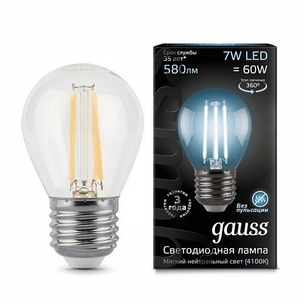 Лампа Gauss LED Filament Globe E27 7W 4100K