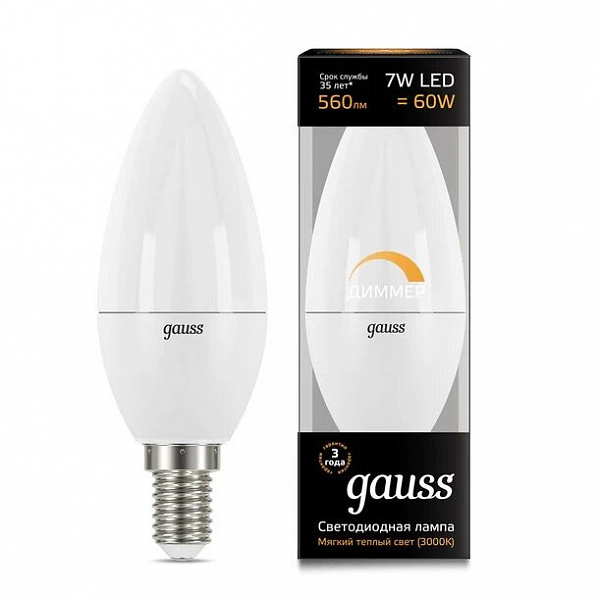 Лампа Gauss LED Candle-dim E14 7W 3000К диммируемая