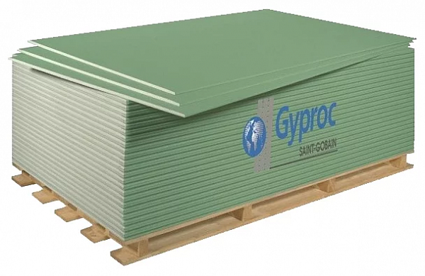 Гипсокартон огне-влагостойкий ГКЛВО Gyproc 3000х1200х12.5 мм