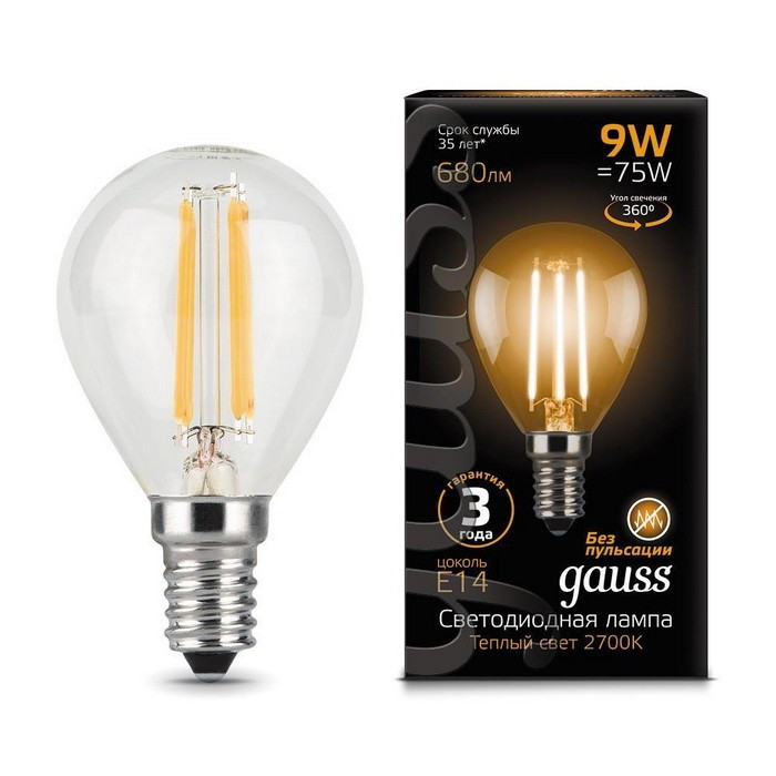 Лампа Gauss LED Filament Globe E14 9W 2700K