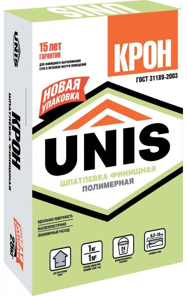 Шпатлевка полимерная финишная Unis Крон (белая), 25 кг
