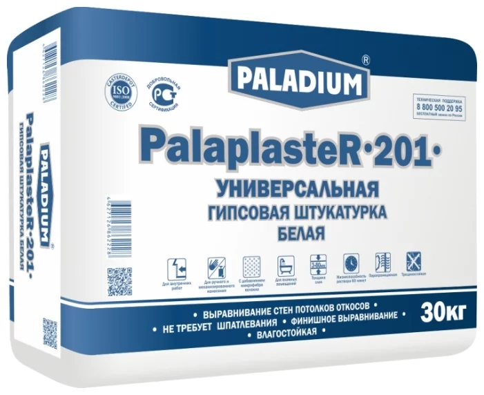 Штукатурка гипсовая Paladium PalaplasteR-201 (белая), 30 кг