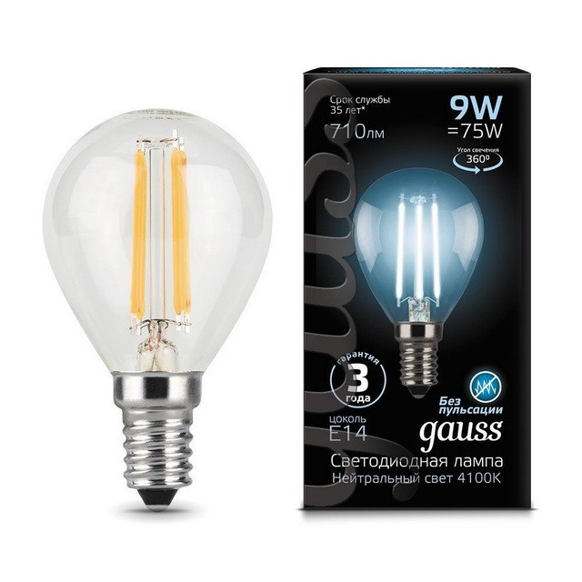 Лампа Gauss LED Filament Globe E14 9W 4100K