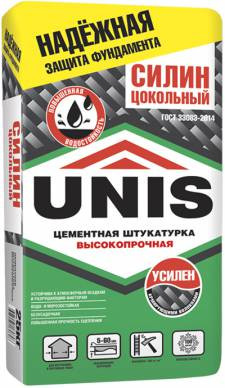 Штукатурка цементная высокопрочная Unis Силин Цокольный (серая), 25 кг